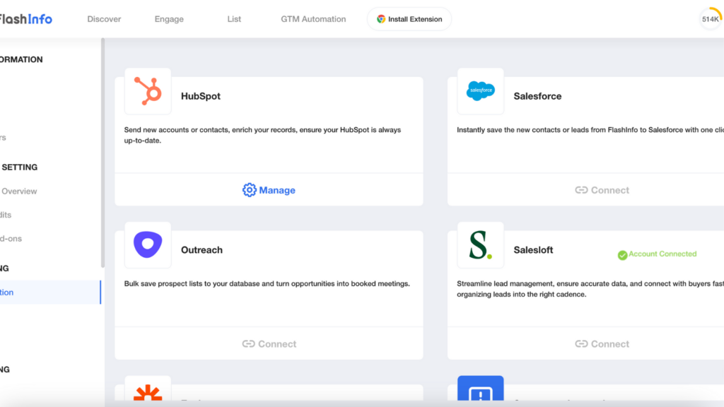 Page that shows Connected status